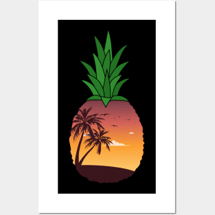 Pineapple Beach Sunset - Tropical Summer Posters and Art